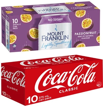 Coca-Cola, Sprite or Fanta Soft Drink or Mt Franklin Lightly Sparkling 10x375mL