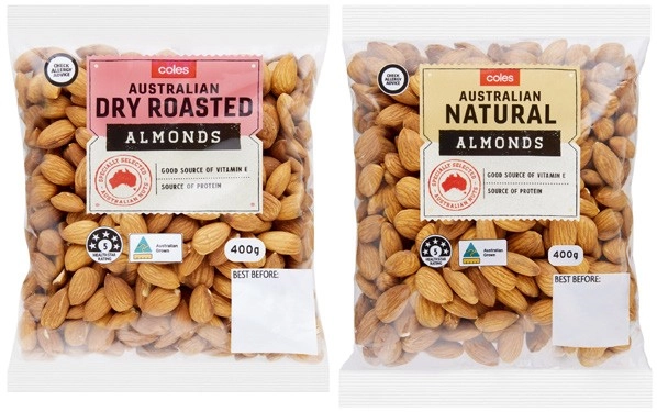 Coles Dry Roasted, Natural or Smoked Almonds 400g Pack