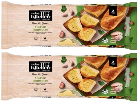 Coles Kitchen Garlic Baguette Twin Pack 450g