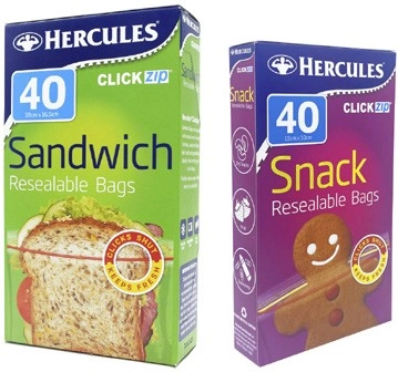 Hercules Clickzip Snack Bags Small or Sandwich Bags Value Pack 40 Pack