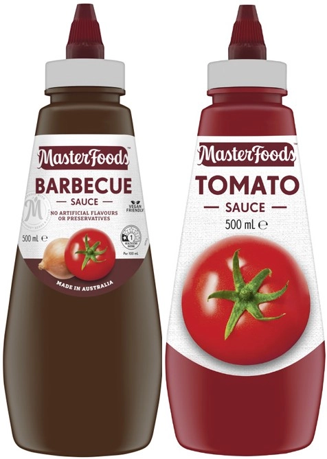 MasterFoods Squeeze Tomato or Barbecue Sauce 475mL-500mL