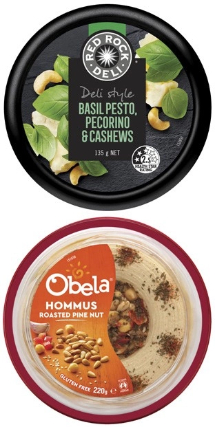 Obela Garnished Dip 220g or Red Rock Deli Dip 135g