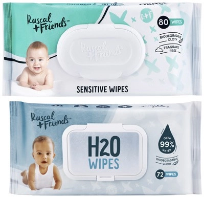 Rascal + Friends H2O Baby Wipes 72 Pack or Sensitive Wipes 80 Pack