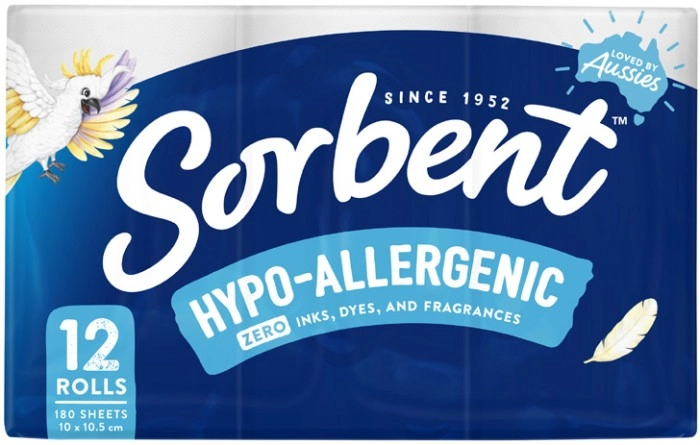 Sorbent Hypo Allergenic Toilet Tissue 12 Pack