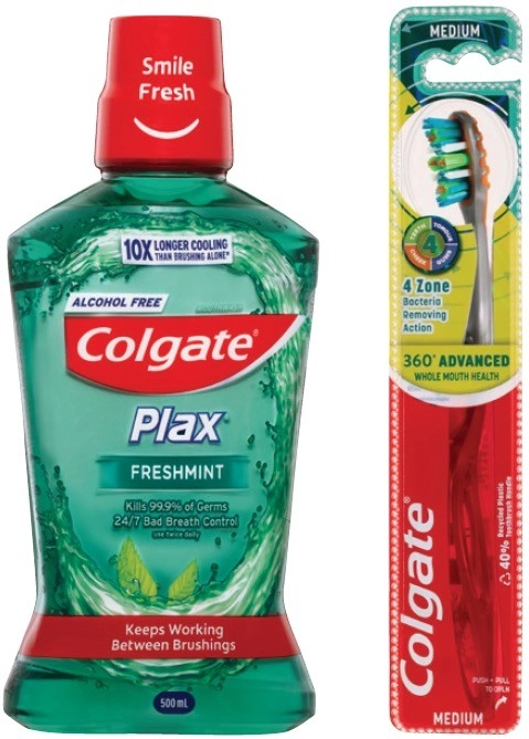 Colgate Plax or Plaque Mouthwash 500mL, Toothbrush 1‑3 Pack, Toothpaste 95‑200g Selected Varieties**