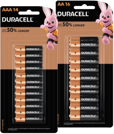 Duracell Coppertop Batteries AA 16 Pack or AAA 14 Pack