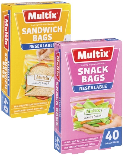 Multix Resealable Sandwich or Snack Bags 40 Pack