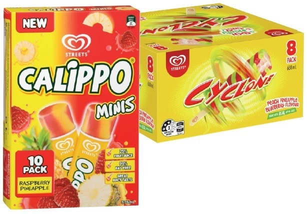 Streets Paddle Pop Cyclone or Calippo Minis 8‑10 Pack Selected Varieties