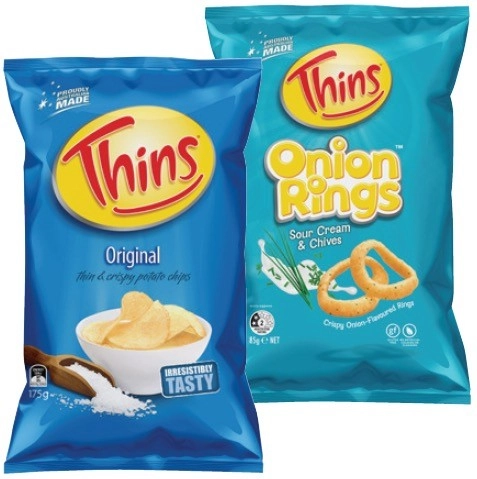 Thins Chips, Thins Onion Rings, French Fries or Samboy 85‑175g Selected Varieties