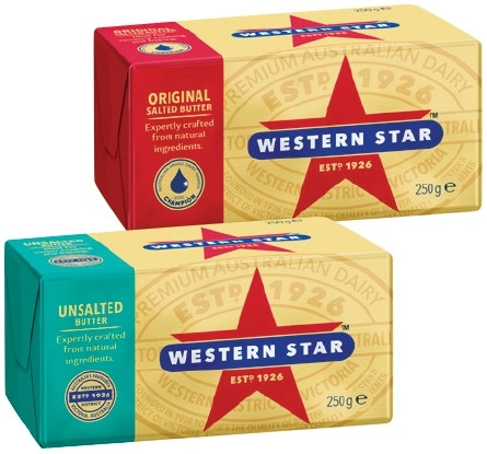 Western Star Butter Blocks 250g Selected Varieties