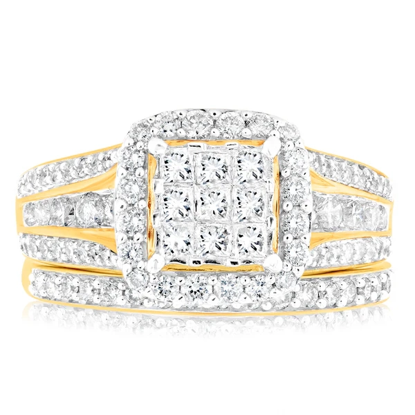 1.40 Carat Diamond Cushion Shape Bridal Set in 10ct Yellow Gold – Shiels Jewellers