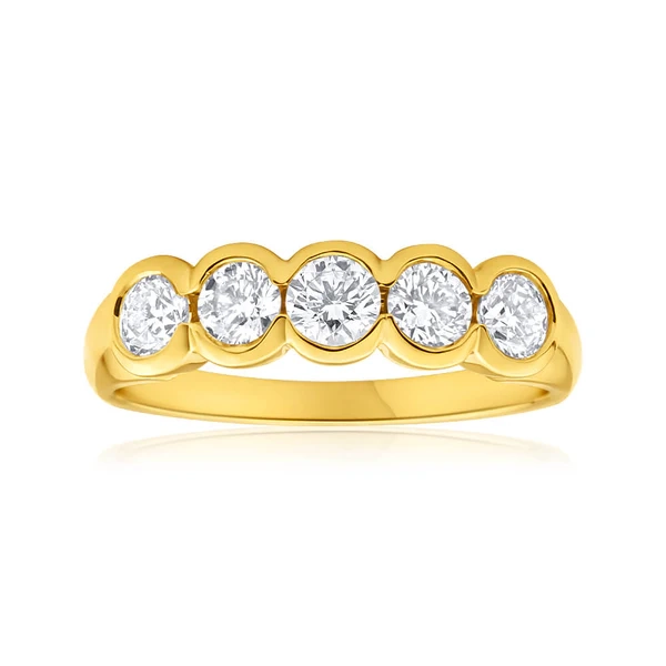 18ct Yellow Gold Ring With 1 Carat Of Bezel Set Diamonds – Shiels Jewellers