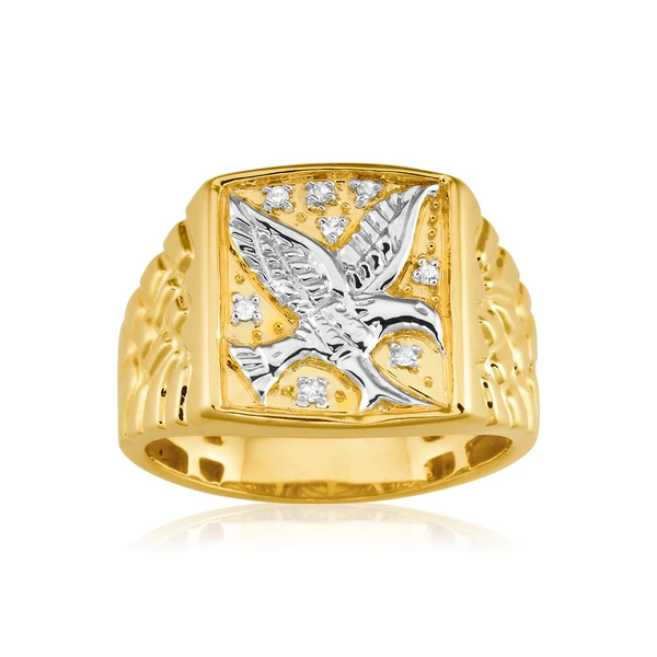 8 Diamonds Eagle Mens Ring in 9ct Yellow Gold – Shiels Jewellers