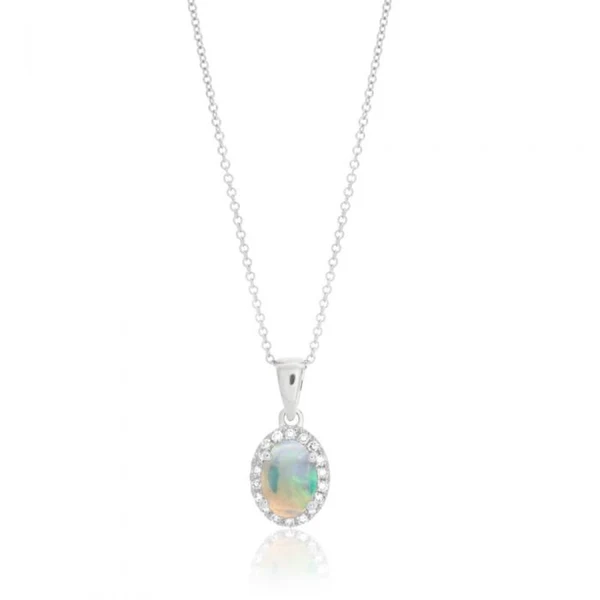 9ct 0.45ct Natural White Opal and Diamond Halo Pendant with 45cm Chain – Shiels Jewellers