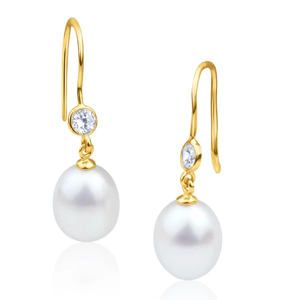 9ct Alluring Yellow Gold Freshwater Pearl and Cubic Zirconia Drop Earr – Shiels Jewellers