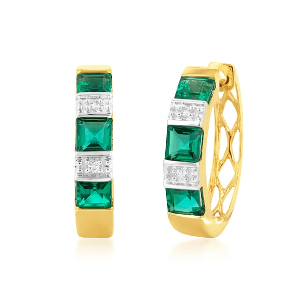 9ct Created Emerald and Diamond Huggies – Shiels Jewellers