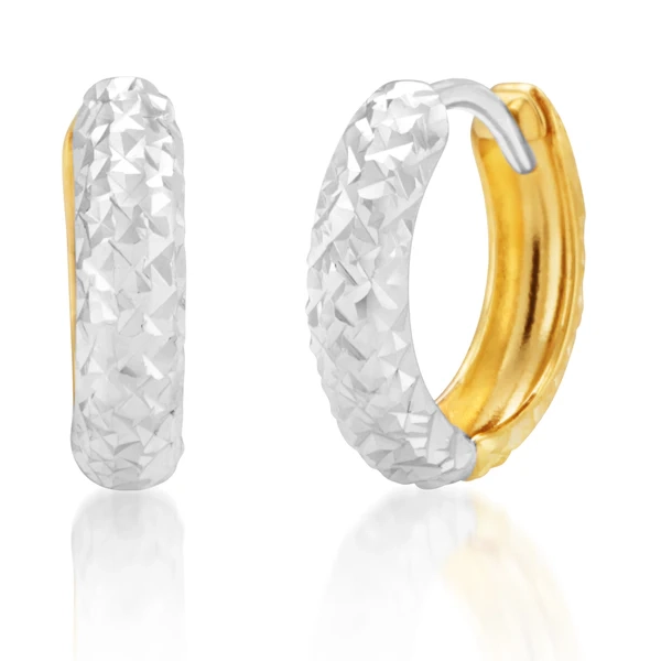 9ct Diamond Cut Two Tone 9mm Huggies – Shiels Jewellers