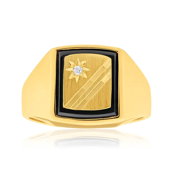 9ct Radiant Yellow Gold Diamond + Onyx Ring – Shiels Jewellers