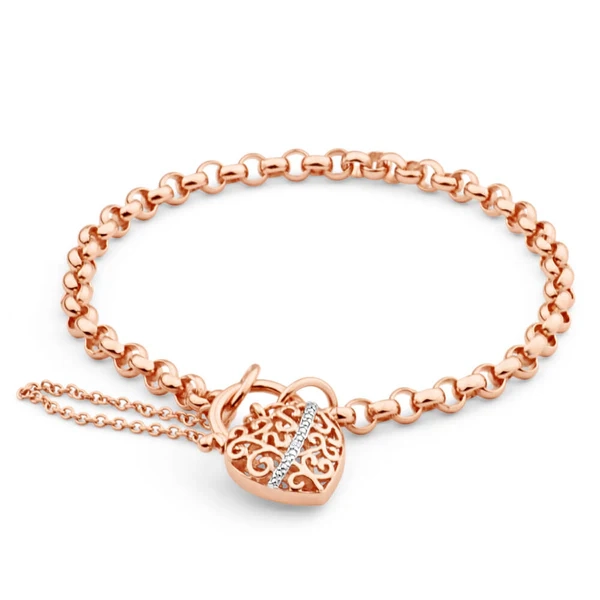 9ct Rose Gold Fancy Padlock Belcher Bracelet – Shiels Jewellers