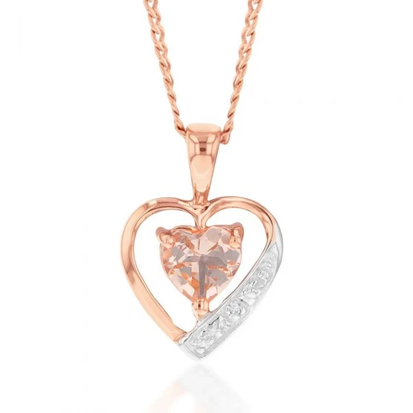 9ct Rose Gold Morganite and Diamond Heart Pendant – Shiels Jewellers