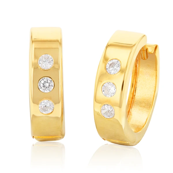 9ct Silverfilled Yellow Gold Cubic Zirconia 10mm Hoop Earrings – Shiels Jewellers