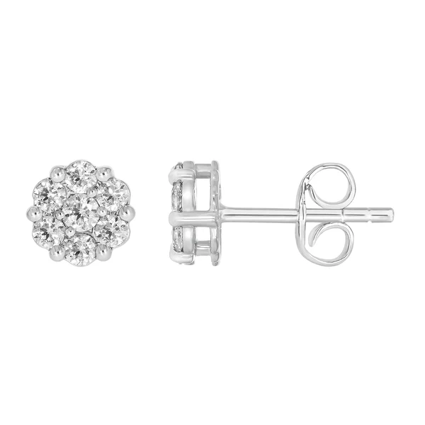 9ct White Gold 1 Carat Diamond Cluster Stud Earrings – Shiels Jewellers