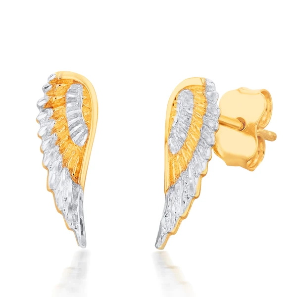 9ct Yellow And White Gold Angel Wings Diamond Cut Stud Earrings – Shiels Jewellers