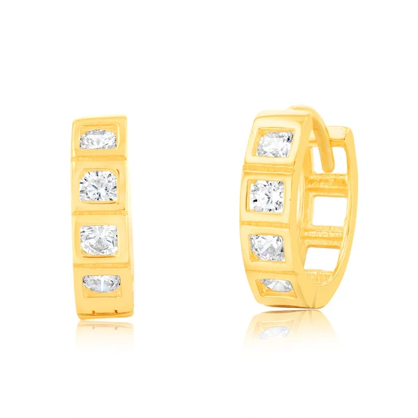 9ct Yellow Gold 10mm Cubic Zirconia Huggie Earrings – Shiels Jewellers