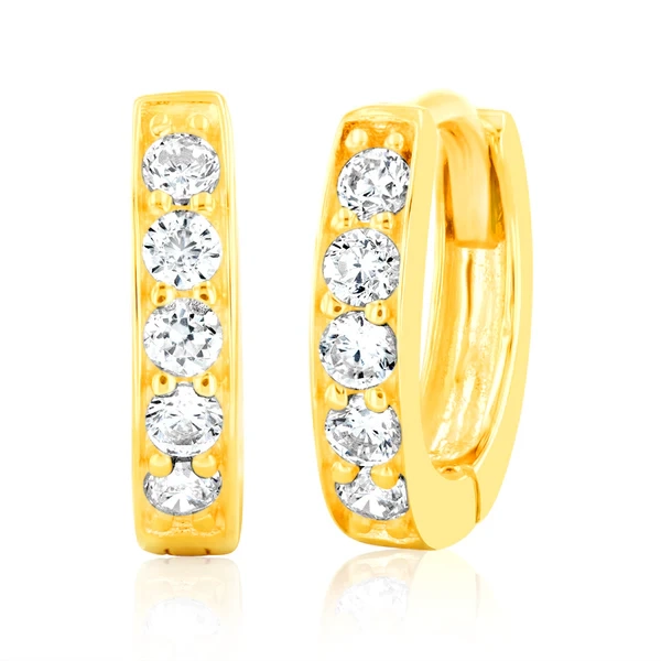 9ct Yellow Gold 10mm Zirconia Huggie Earrings – Shiels Jewellers