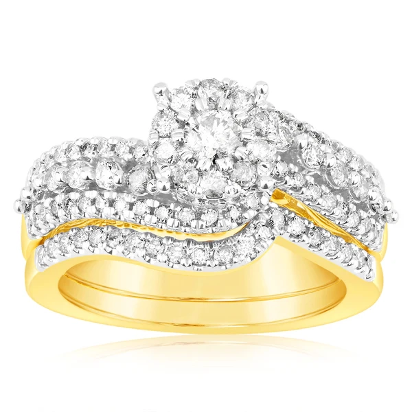 9ct Yellow Gold 1.1 Carat Diamond Bridal Engagement & Wedding Ring Set – Shiels Jewellers