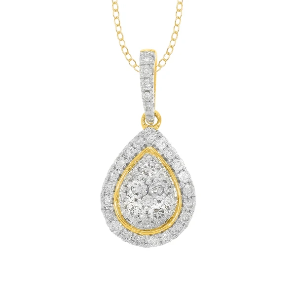 9ct Yellow Gold 1/2 Carat Diamond Pear Shaped Pendant on 45cm Chain – Shiels Jewellers