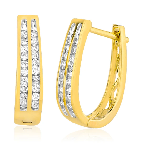 9ct Yellow Gold 1/4 Carat Diamond Double Row Hoop Earrings – Shiels Jewellers