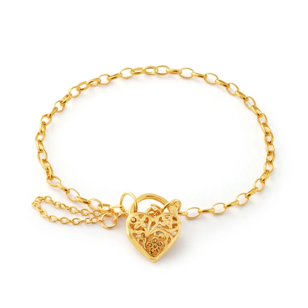 9ct Yellow Gold 19cm Heart Filigree Padlock Bracelet – Shiels Jewellers