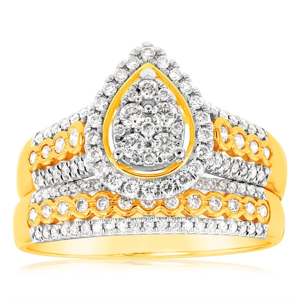 9ct Yellow Gold 3/4 Carat 2 Ring Bridal Set with 124 Brilliant Cut Dia – Shiels Jewellers