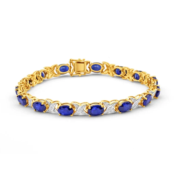 9ct Yellow Gold 7x5mm Oval Cut Created Sapphire and Diamond 19cm Cross – Shiels Jewellers