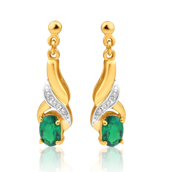 9ct Yellow Gold Created Emerald + Diamond Drop Earrings – Shiels Jewellers