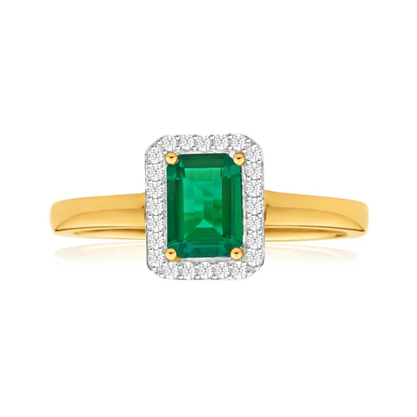 9ct Yellow Gold Created Emerald + Diamond Ring – Shiels Jewellers