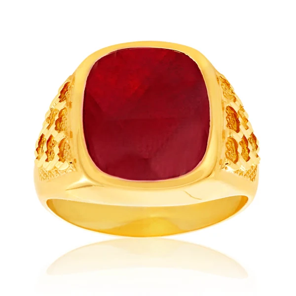 9ct Yellow Gold Created Garnet 14x12mm Gents Ring – Shiels Jewellers