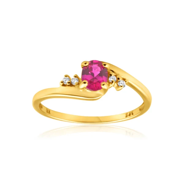 9ct Yellow Gold Created Ruby + 4 Cubic Zirconia Ring – Shiels Jewellers