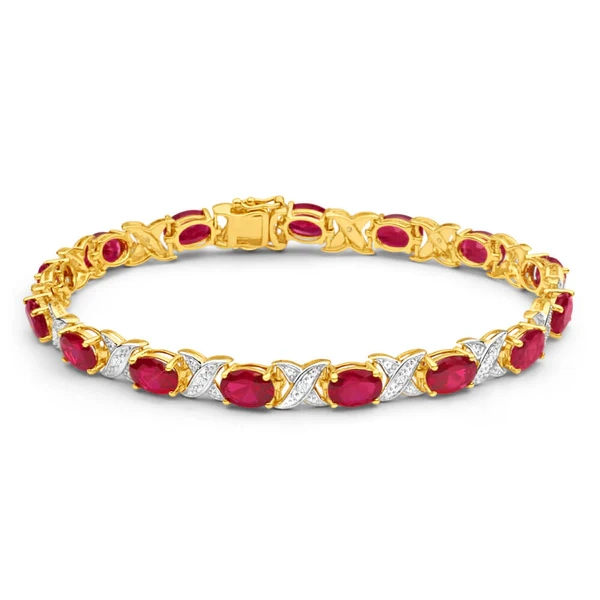 9ct Yellow Gold Created Ruby + Diamond 19CM Bracelet – Shiels Jewellers