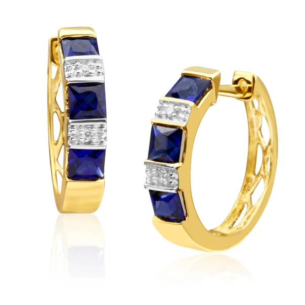 9ct Yellow Gold Created Sapphire + Diamond Hoop Earrings – Shiels Jewellers