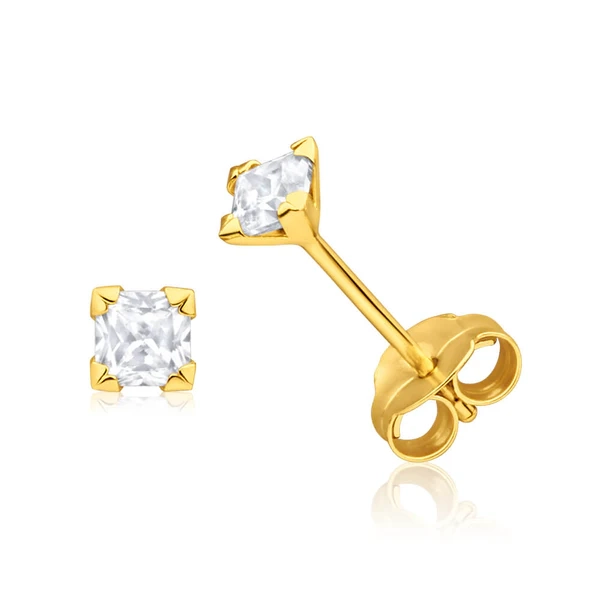 9ct Yellow Gold Cubic Zirconia 3mm Princess Cut Stud Earrings – Shiels Jewellers