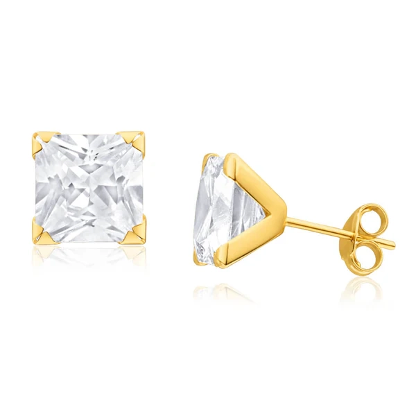 9ct Yellow Gold Cubic Zirconia 8mm Princess Stud Earrings – Shiels Jewellers