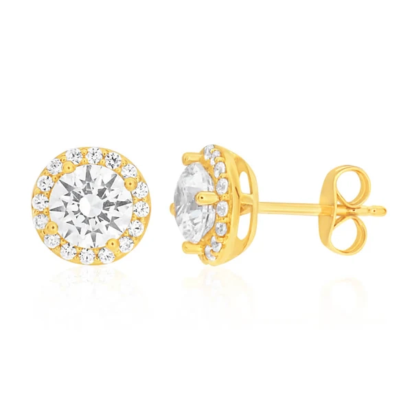 9ct Yellow Gold Cubic Zirconia Halo Stud Earrings – Shiels Jewellers