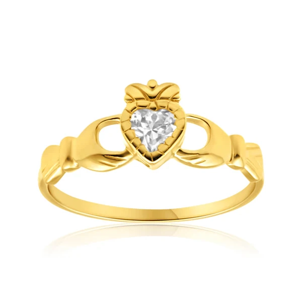 9ct Yellow Gold Cubic Zirconia Heart Claddagh Ring – Shiels Jewellers