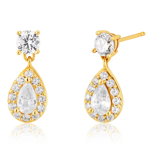 9ct Yellow Gold Cubic Zirconia Teardrop Stud Earrings – Shiels Jewellers