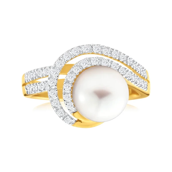 9ct Yellow Gold Cultured Pearl and Diamond Swirl Ring – Shiels Jewellers