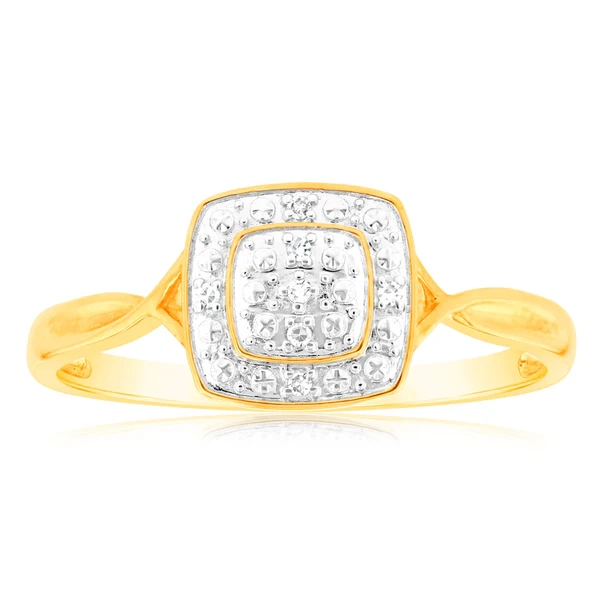 9ct Yellow Gold Diamond Cushion Shape Cluster Ring With 7 Brilliant Cu – Shiels Jewellers