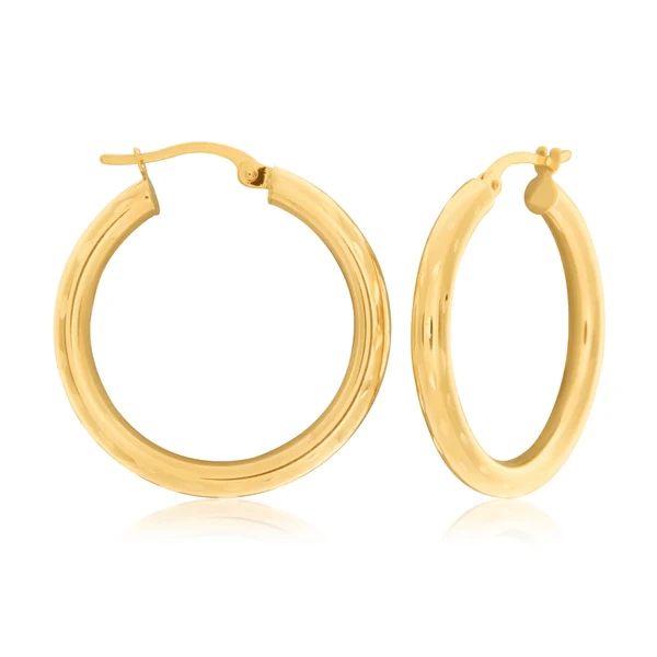 9ct Yellow Gold Diamond Cut 20mm Hoop Earrings – Shiels Jewellers