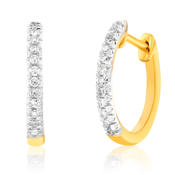 9ct Yellow Gold Diamond Hoop Earrings with 24 Diamonds – Shiels Jewellers